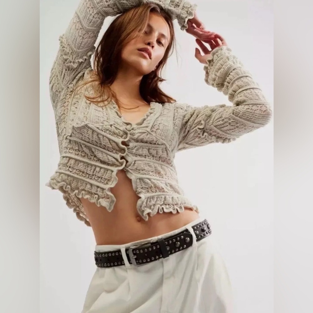 NWT - Free People Cardigan Wild Roses‎ Grey Size XS - Picture 2 of 10